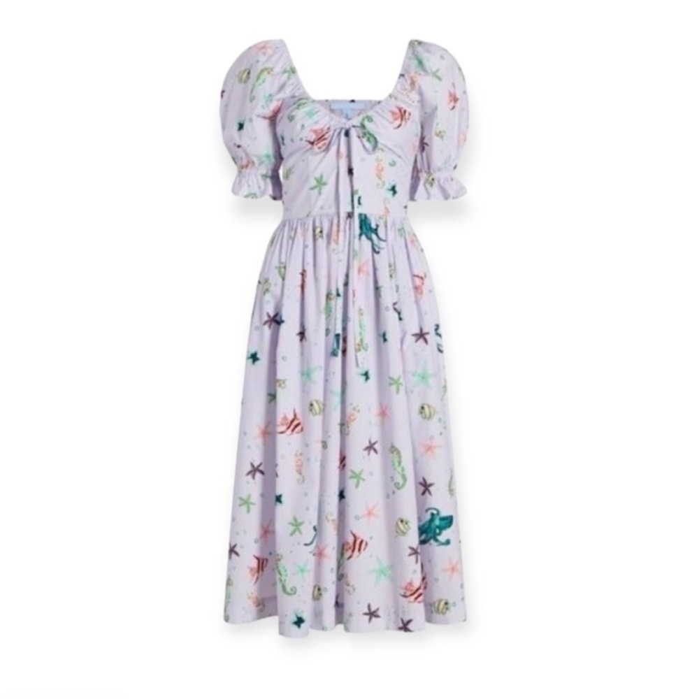 Hill House Lavender Midi Dress with Pastel Sea Creature Print